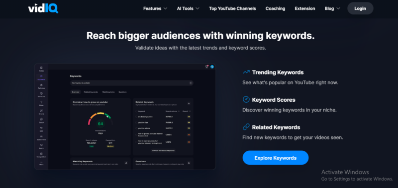 vidIQ Reach bigger audience with winnig keyword
