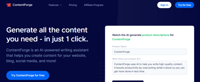 ContentForge free