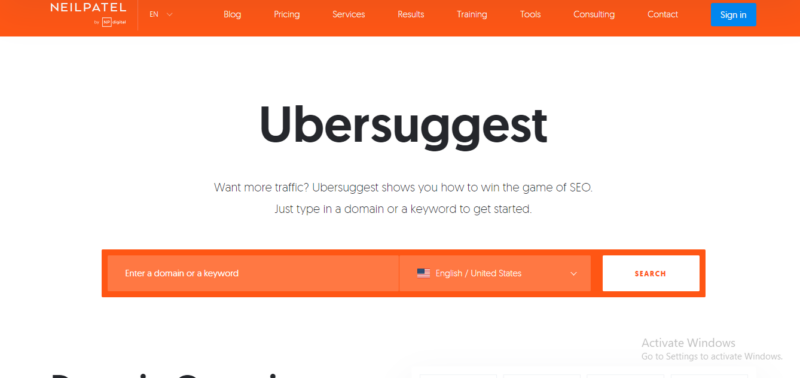 Ubbersuggest Homepage