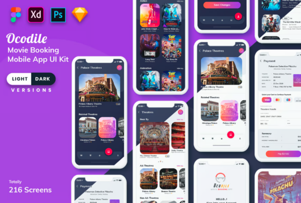 Ocodile Movie Booking Mobile App UI Kit free