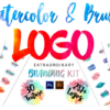 Watercolor and brush logos Branding Kit free