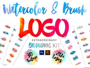 Watercolor and brush logos Branding Kit free